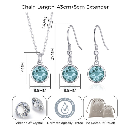December (Blue Topaz) Birthstone Necklace & Drop Earrings Set Created with Zircondia® Crystals - Philip Jones Jewellery