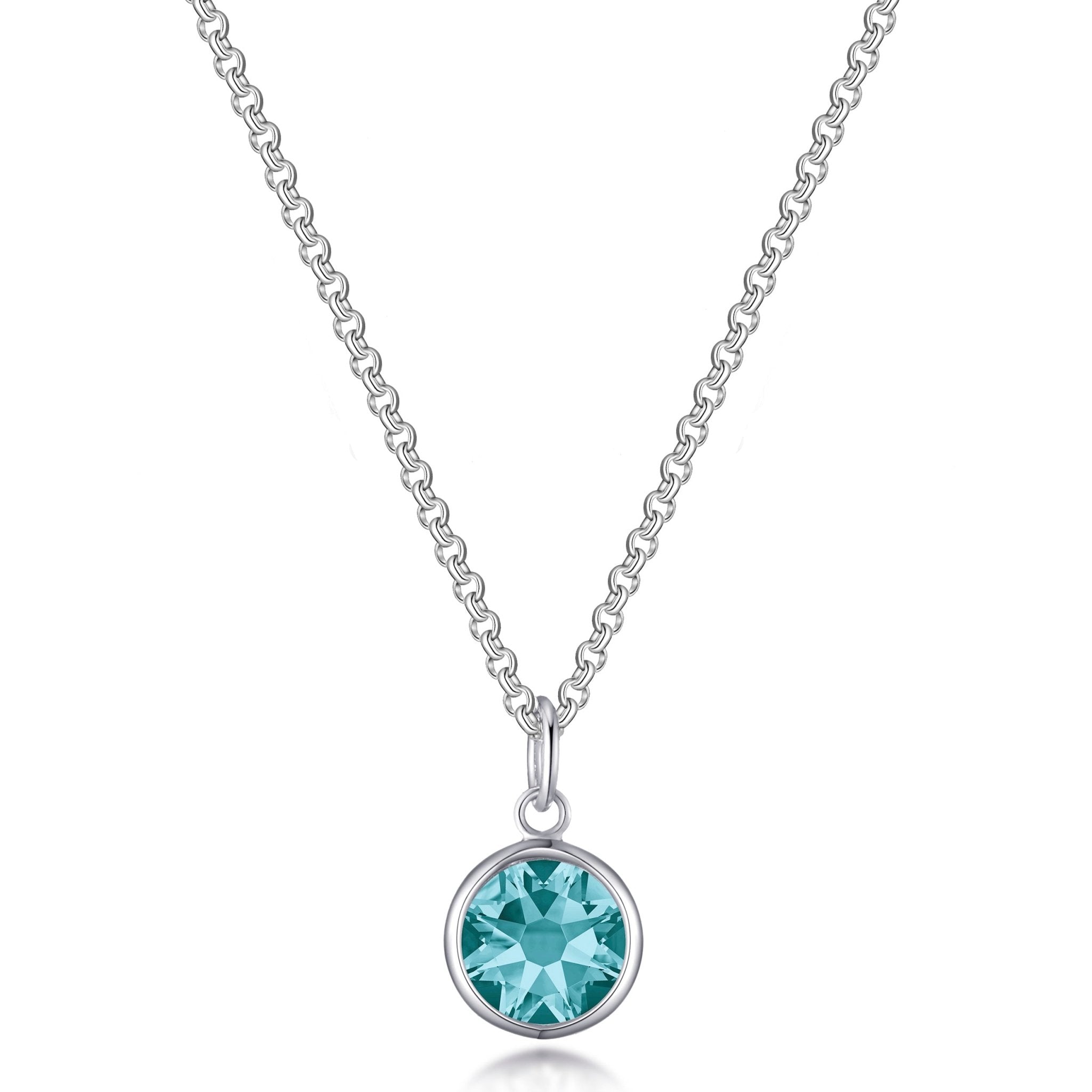 December (Blue Topaz) Birthstone Necklace with Initial Charm (A to Z) Created with Zircondia® Crystals - Philip Jones Jewellery