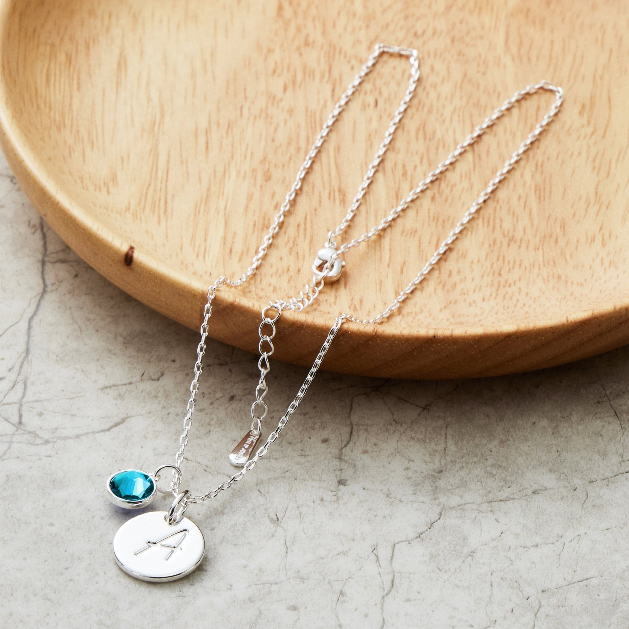 December (Blue Topaz) Birthstone Necklace with Initial Charm (A to Z) Created with Zircondia® Crystals - Philip Jones Jewellery