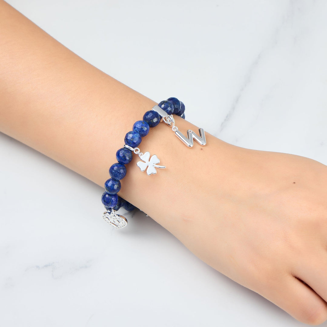 Faceted Lapis Lazuli Gemstone Stretch Bracelet with Option of Charms - Philip Jones Jewellery