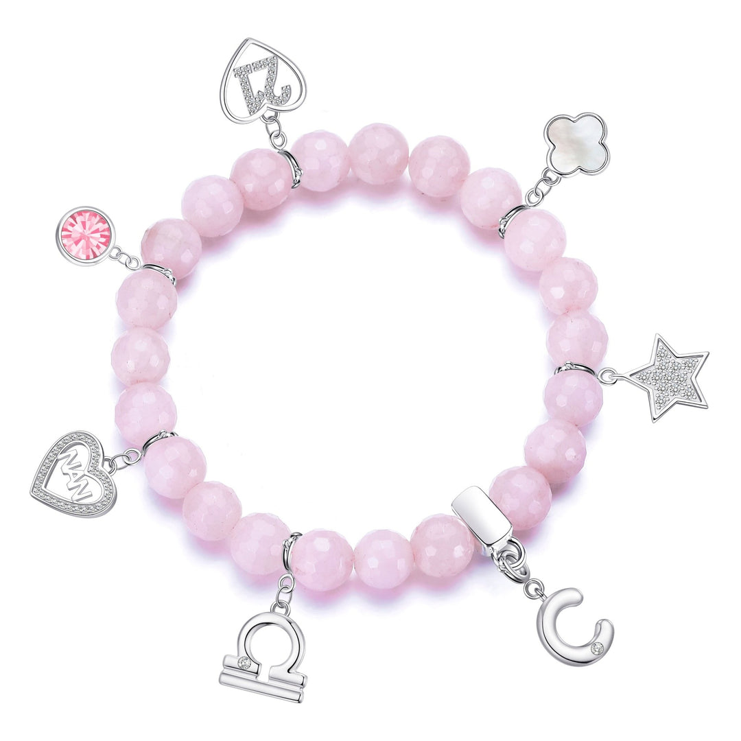 Faceted Rose Quartz Gemstone Stretch Bracelet with Choice of Charms - Philip Jones Jewellery