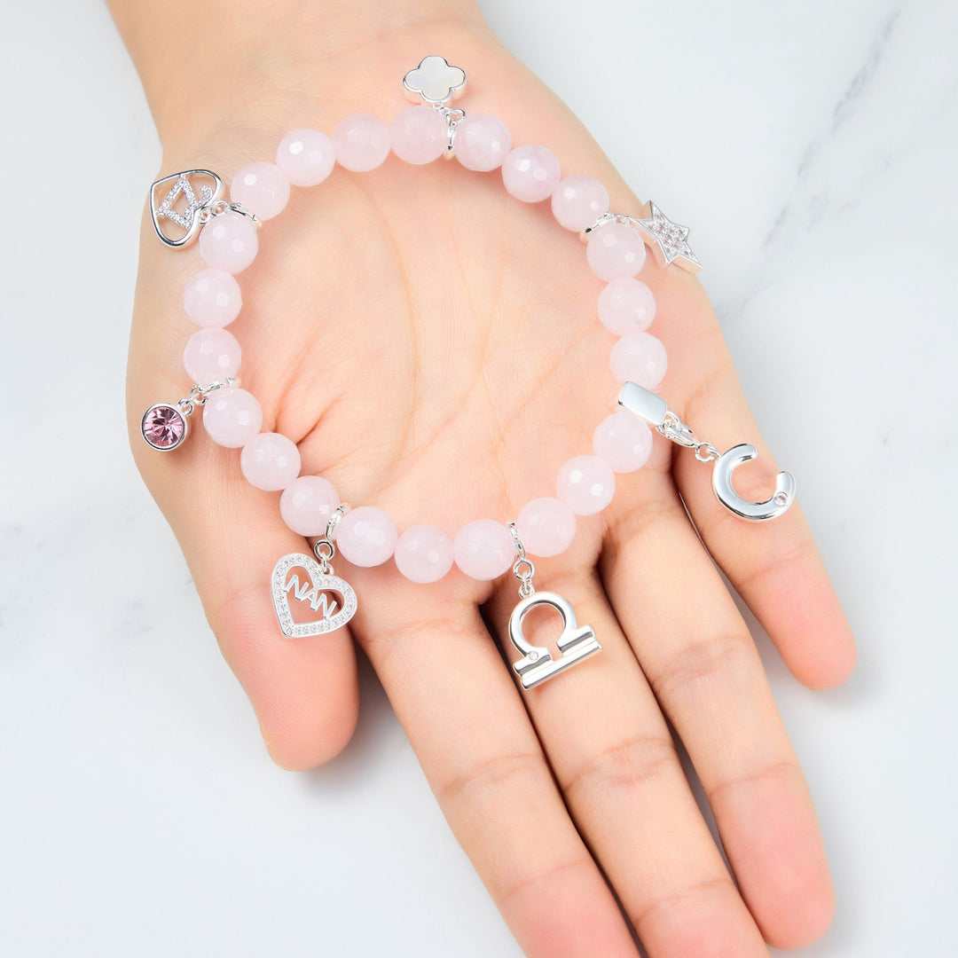 Faceted Rose Quartz Gemstone Stretch Bracelet with Option of Charms - Philip Jones Jewellery