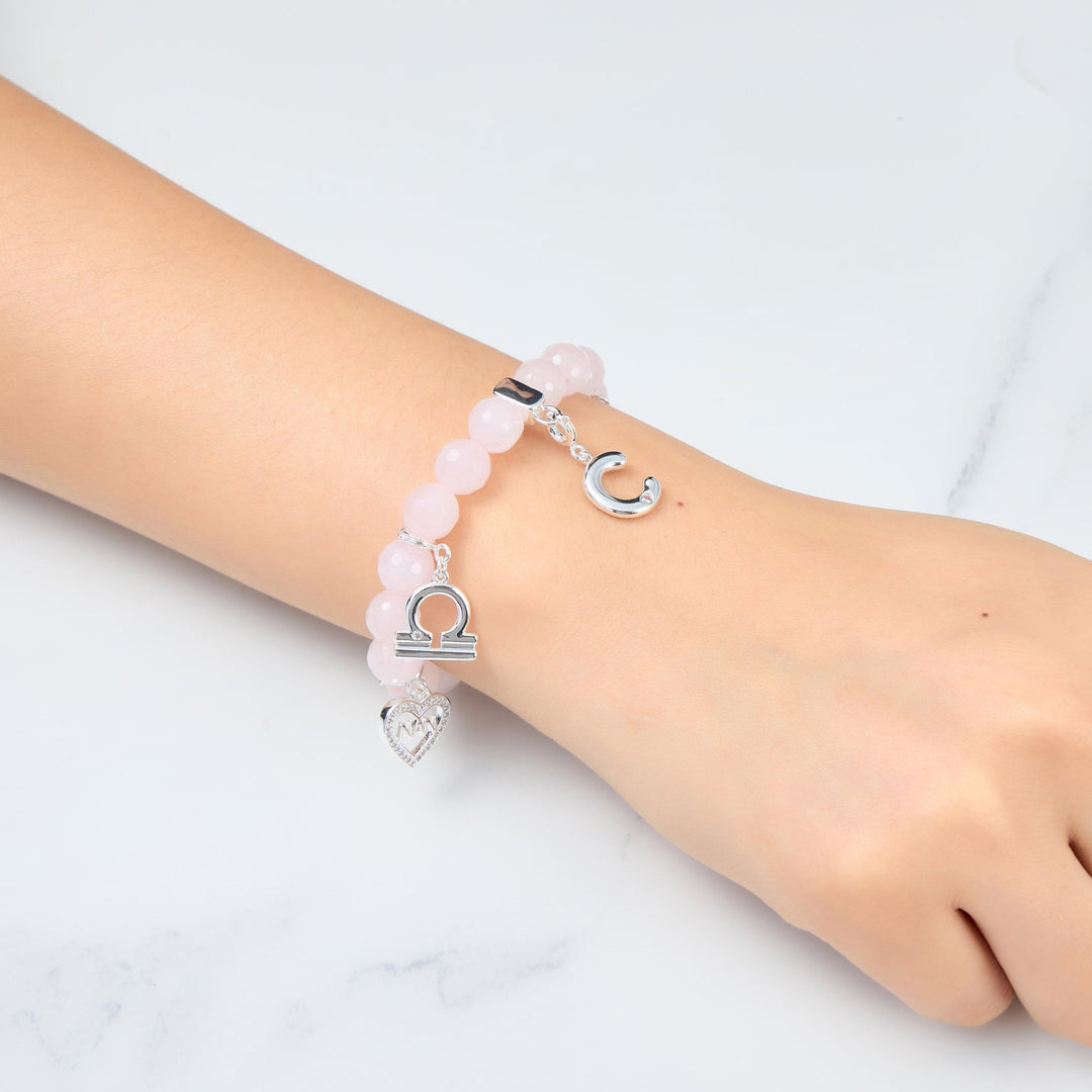 Faceted Rose Quartz Gemstone Stretch Bracelet with Option of Charms - Philip Jones Jewellery