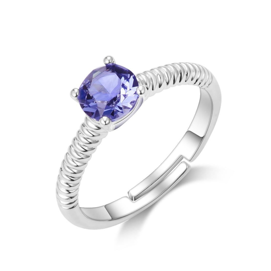 February (Amethyst) Adjustable Birthstone Ring Created with Zircondia® Crystals - Philip Jones Jewellery