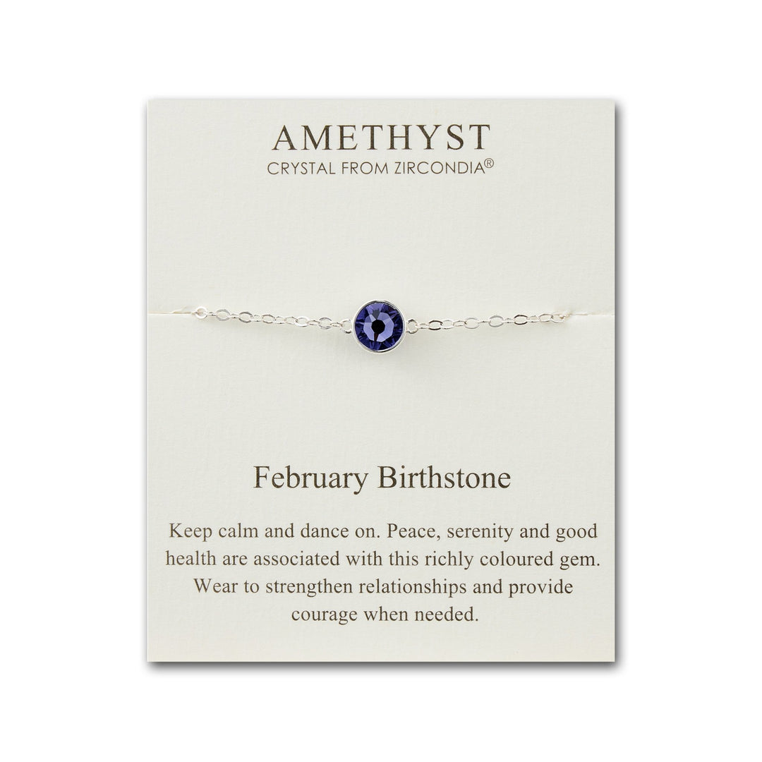 February (Amethyst) Birthstone Anklet Created with Zircondia® Crystals - Philip Jones Jewellery
