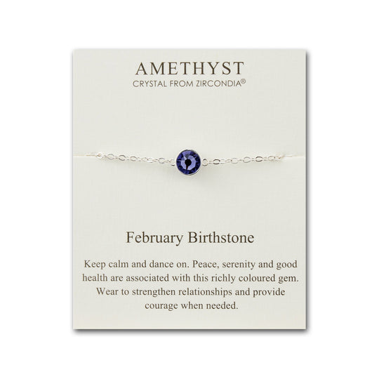 February (Amethyst) Birthstone Anklet Created with Zircondia® Crystals - Philip Jones Jewellery