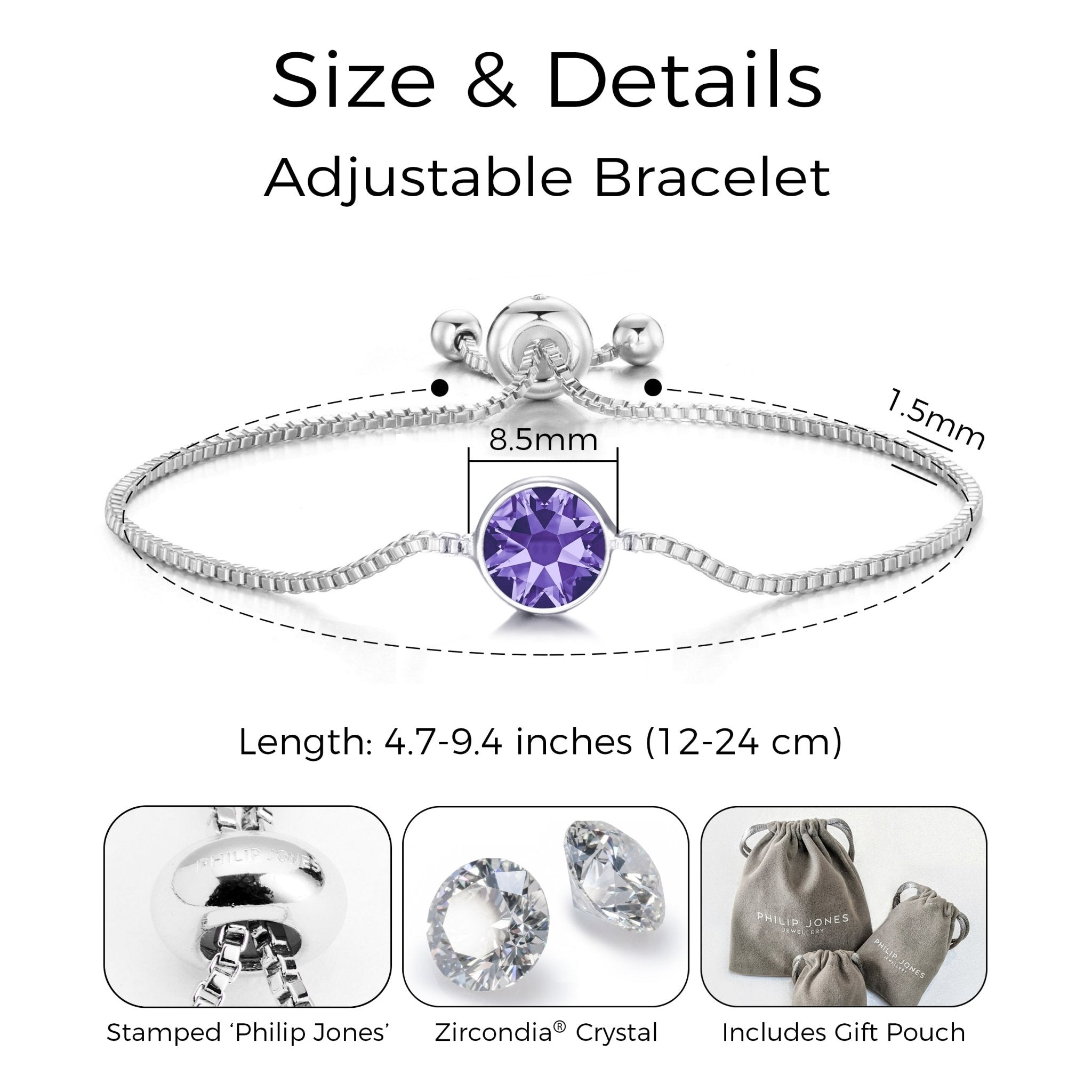 February (Amethyst) Birthstone Bracelet Created with Zircondia® Crystals - Philip Jones Jewellery