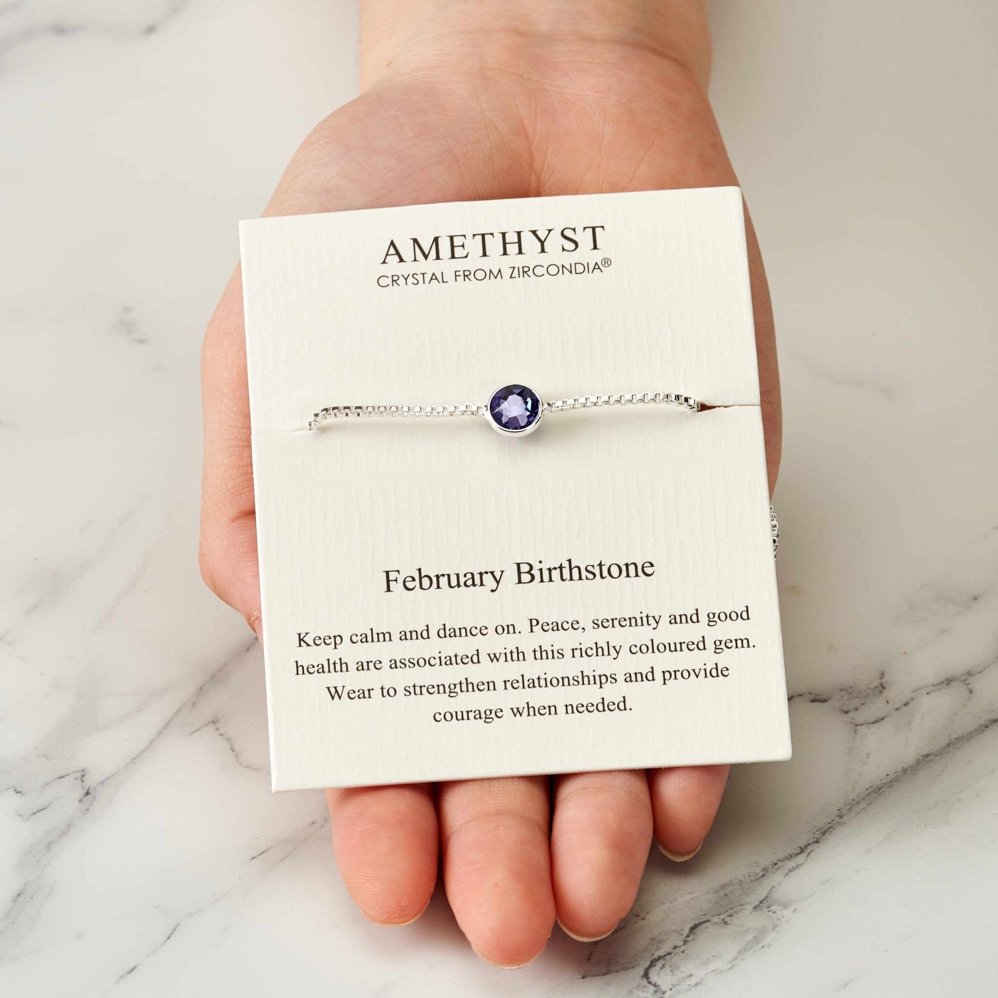 February (Amethyst) Birthstone Bracelet Created with Zircondia® Crystals - Philip Jones Jewellery