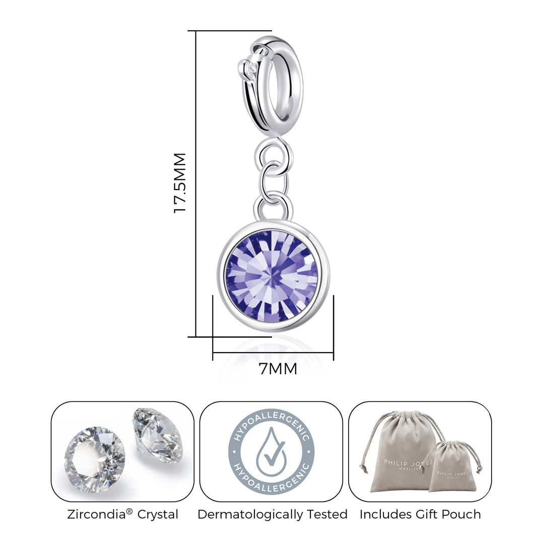 February (Amethyst) Birthstone Charm Created with Zircondia® Crystals - Philip Jones Jewellery
