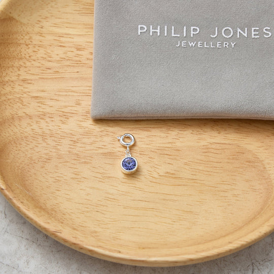 February (Amethyst) Birthstone Charm Created with Zircondia® Crystals - Philip Jones Jewellery