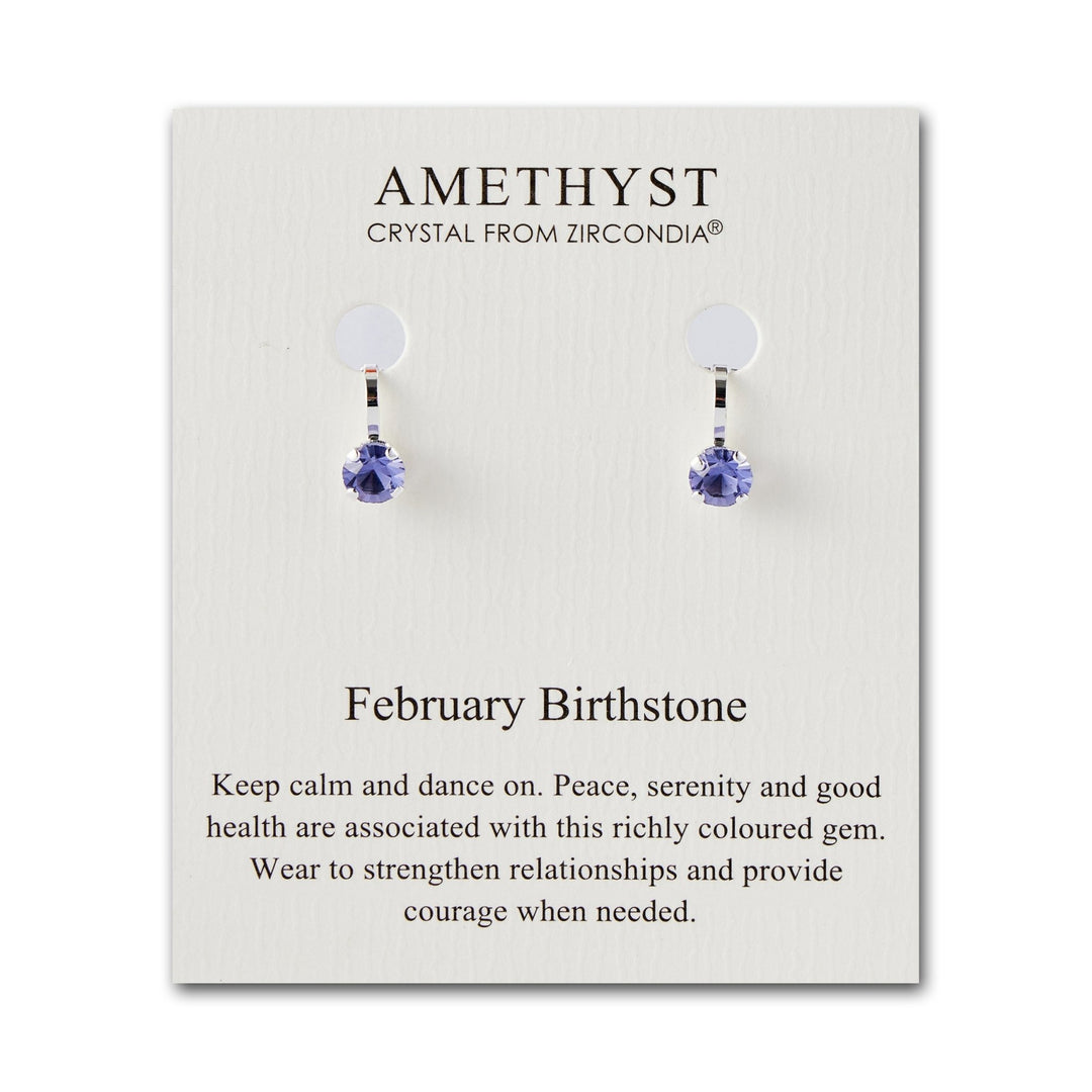 February (Amethyst) Birthstone Clip On Earrings Created with Zircondia® Crystals - Philip Jones Jewellery