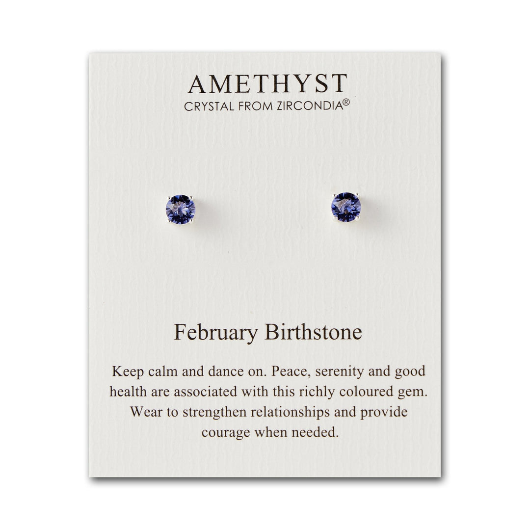 February (Amethyst) Birthstone Earrings Created with Zircondia® Crystals - Philip Jones Jewellery