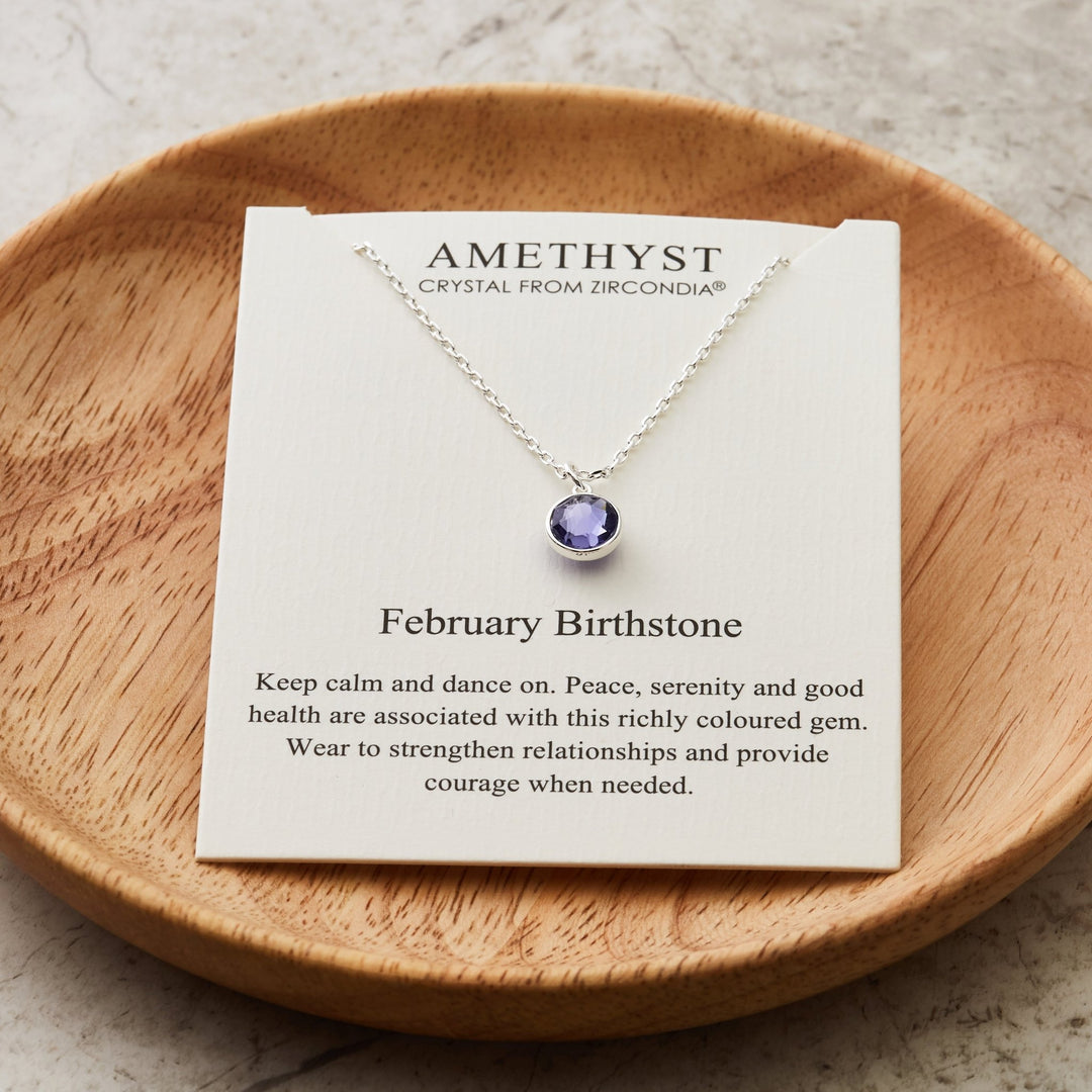 February (Amethyst) Birthstone Necklace Created with Zircondia® Crystals – Philip Jones Jewellery
