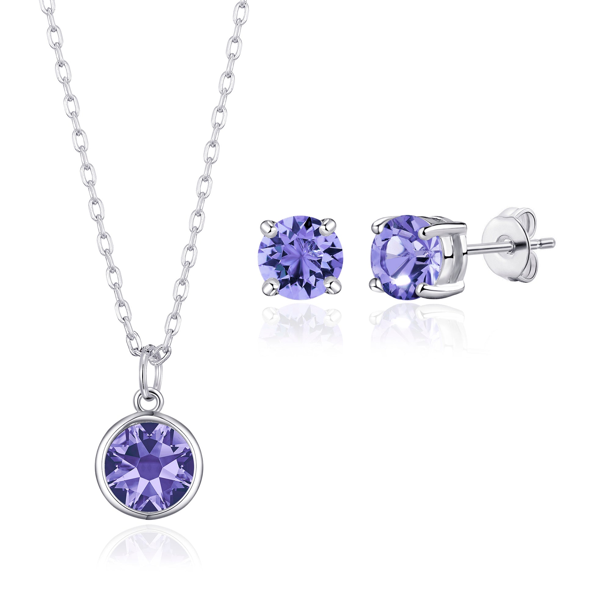February (Amethyst) Birthstone Necklace & Earrings Set Created with Zircondia® Crystals - Philip Jones Jewellery