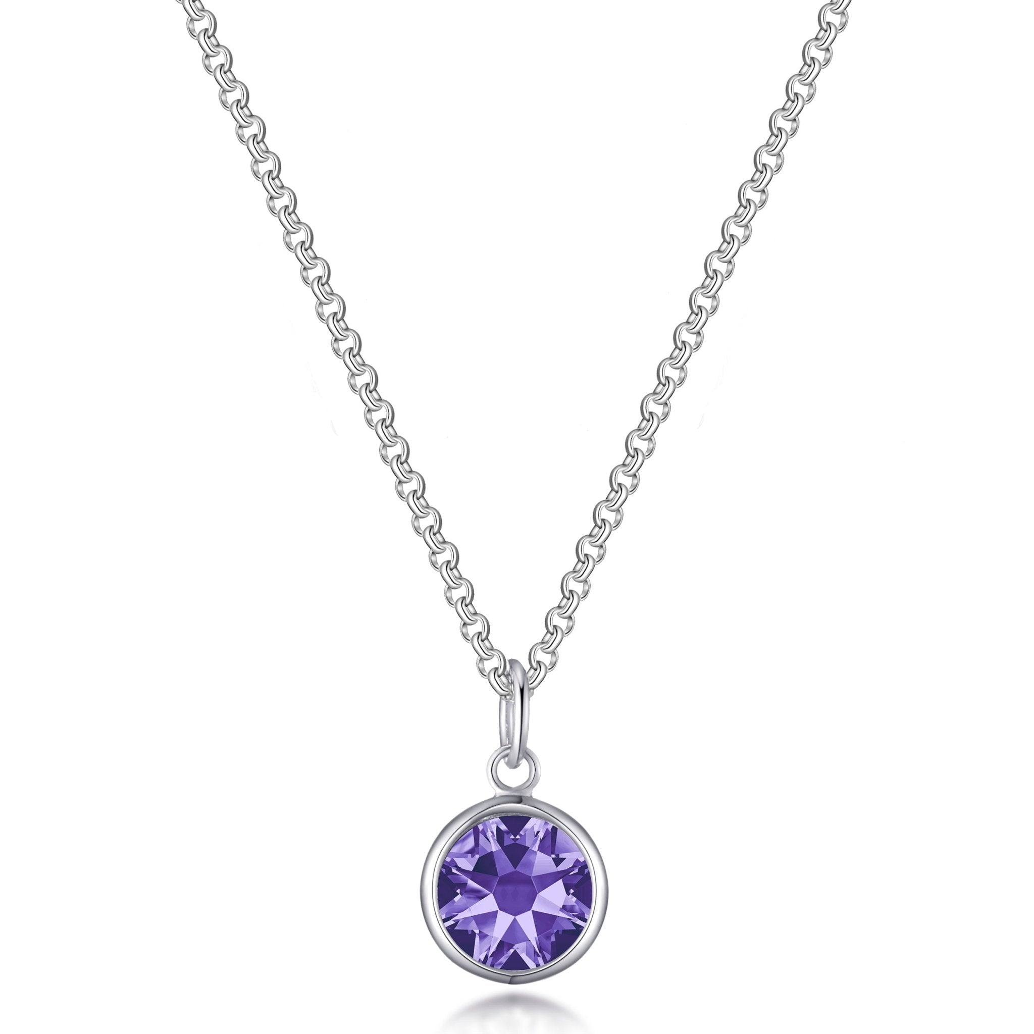 February (Amethyst) Birthstone Necklace with Initial Charm (A to Z) Created with Zircondia® Crystals - Philip Jones Jewellery