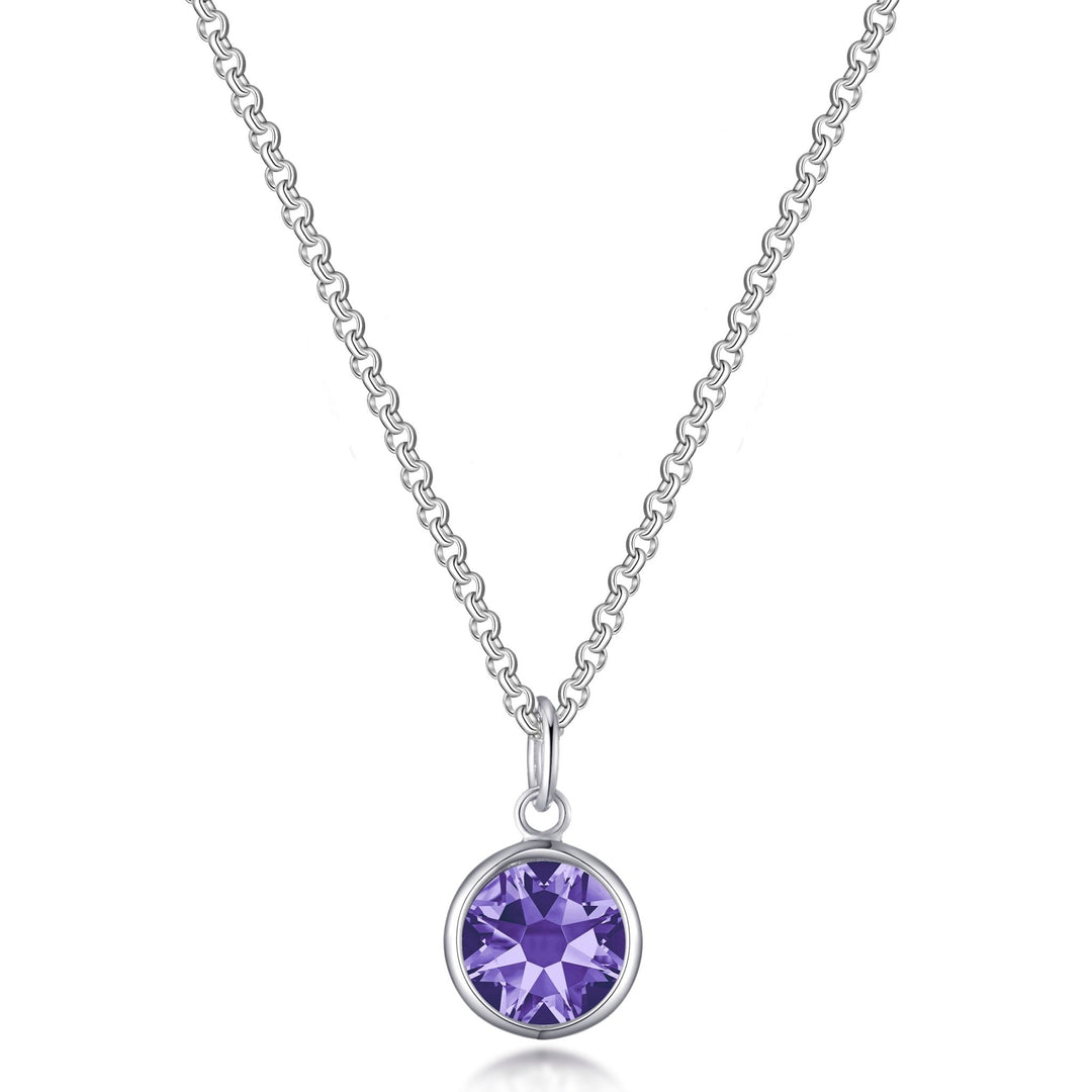 February (Amethyst) Birthstone Necklace with Initial Charm (A to Z) Created with Zircondia® Crystals - Philip Jones Jewellery