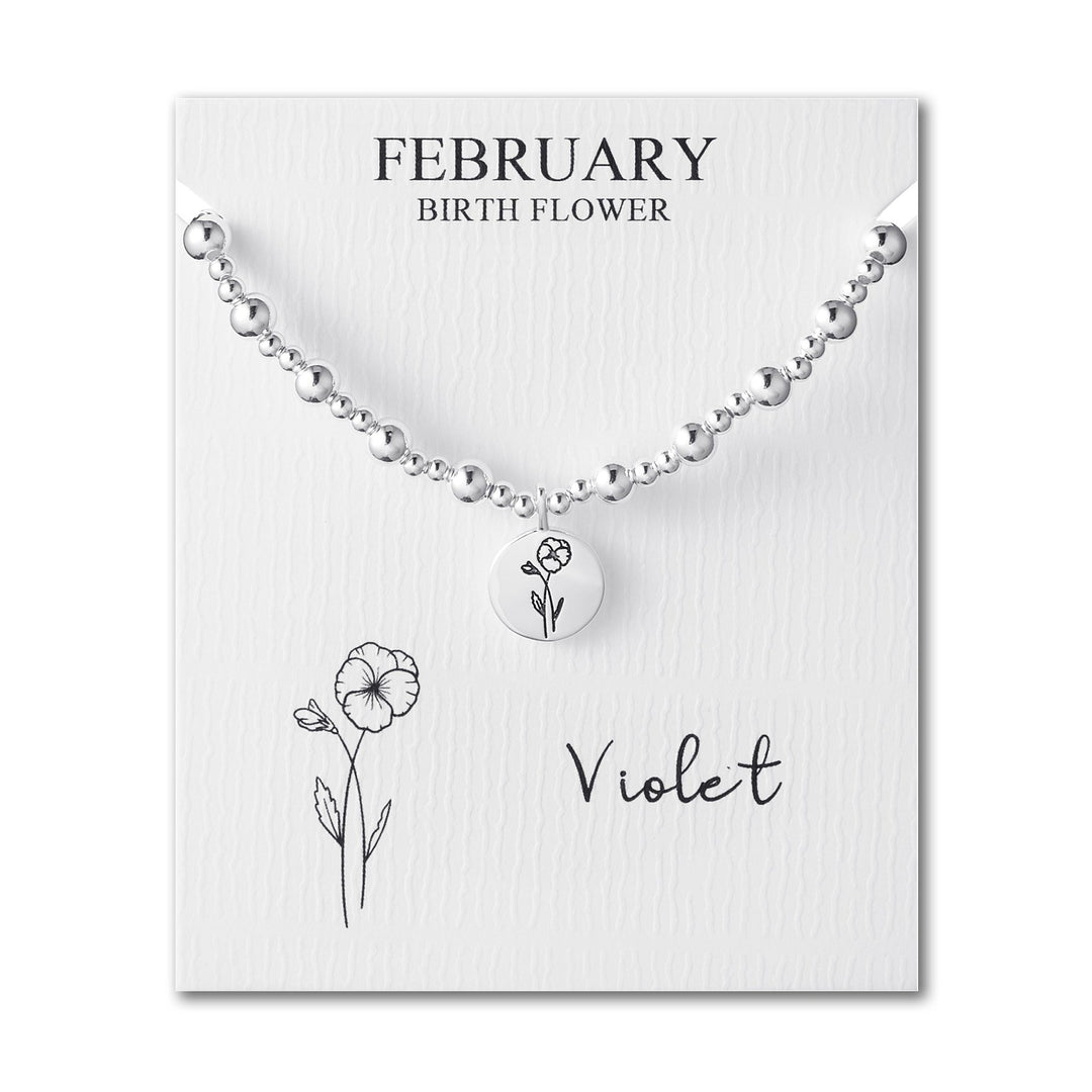 February Birth Flower Violet Beaded Stretch Bracelet - Philip Jones Jewellery