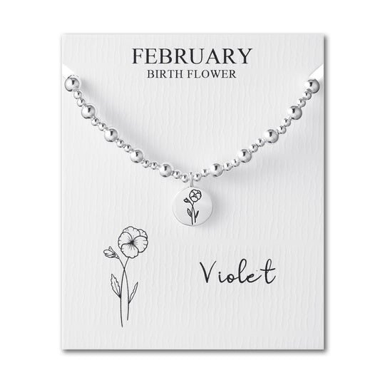February Birth Flower Violet Beaded Stretch Bracelet - Philip Jones Jewellery