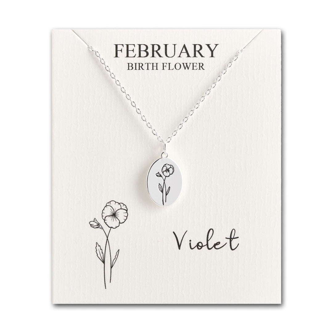 February Birth Flower Violet Necklace with Card - Philip Jones Jewellery