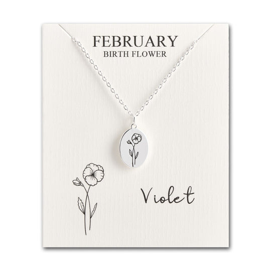 February Birth Flower Violet Necklace with Card - Philip Jones Jewellery