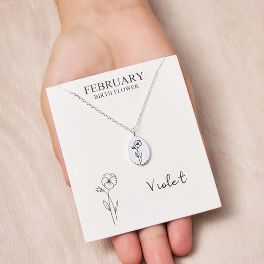 February Birth Flower Violet Necklace with Card - Philip Jones Jewellery