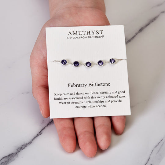 February Birthstone Bracelet Created with Amethyst Zircondia® Crystals - Philip Jones Jewellery