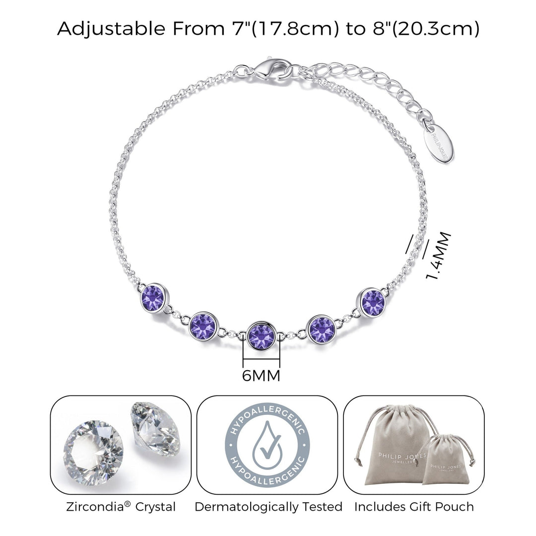 February Birthstone Bracelet Created with Amethyst Zircondia® Crystals - Philip Jones Jewellery
