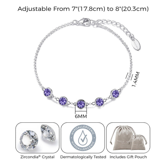 February Birthstone Bracelet Created with Amethyst Zircondia® Crystals - Philip Jones Jewellery