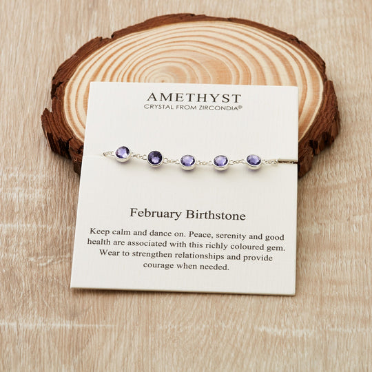 February Birthstone Bracelet Created with Amethyst Zircondia® Crystals - Philip Jones Jewellery