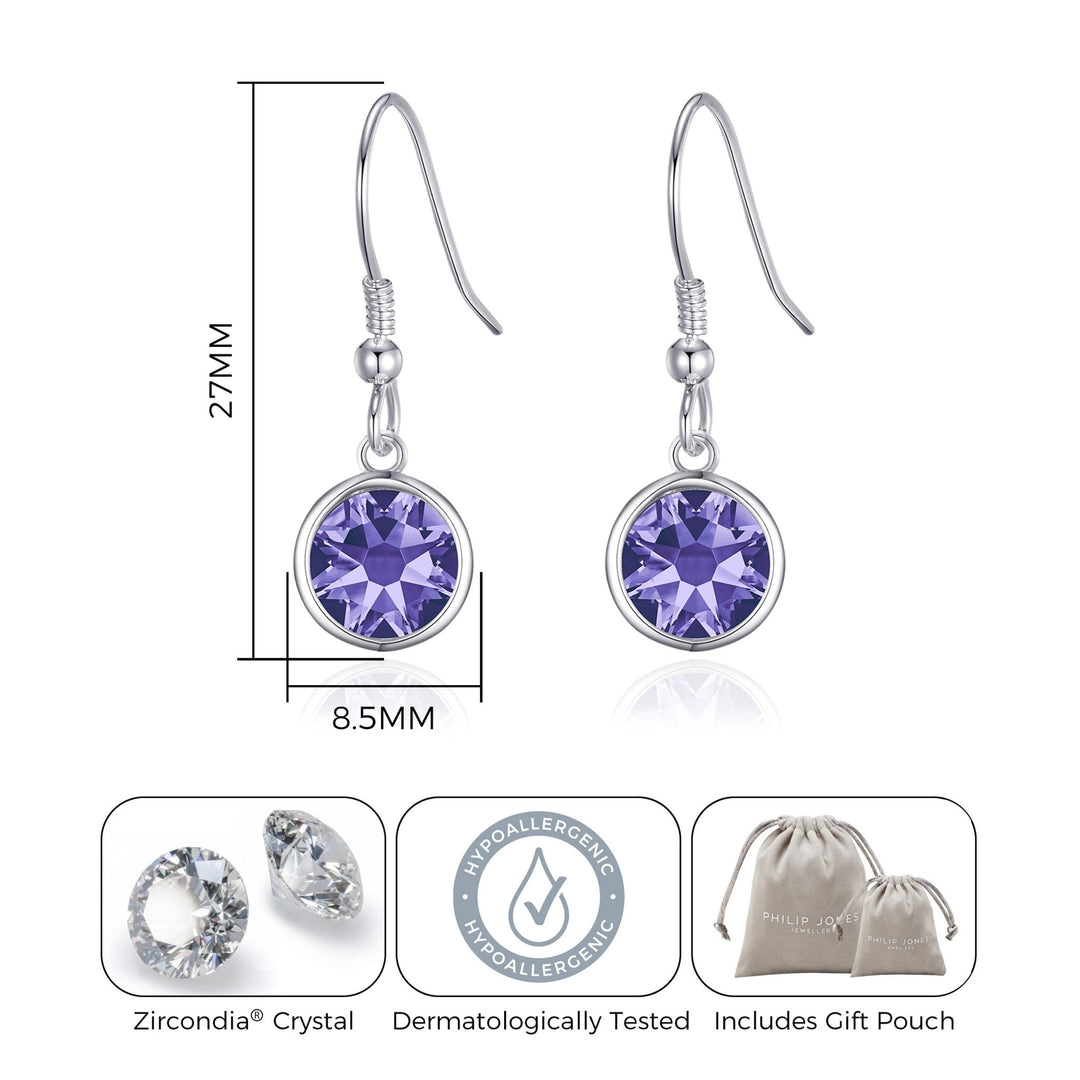 February Birthstone Drop Earrings Created with Amethyst Zircondia® Crystals - Philip Jones Jewellery