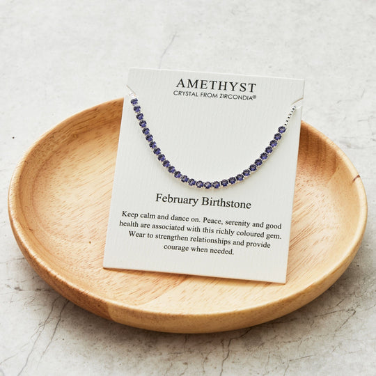February Birthstone Friendship Bracelet with Amethyst Zircondia® Crystals - Philip Jones Jewellery