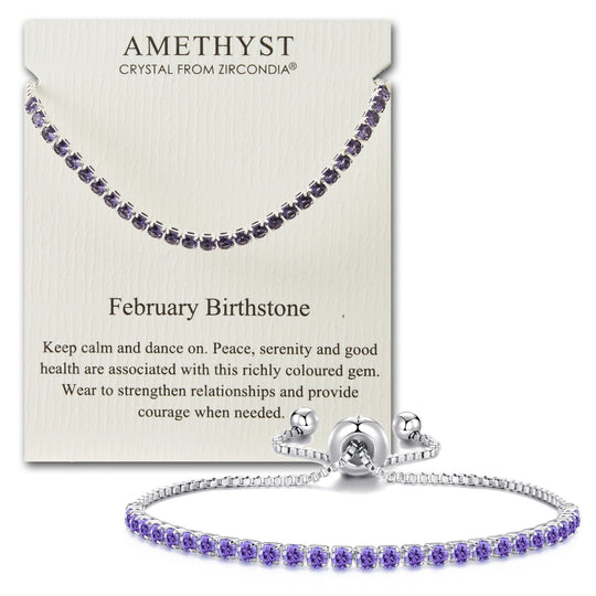 February Birthstone Friendship Bracelet with Amethyst Zircondia® Crystals - Philip Jones Jewellery