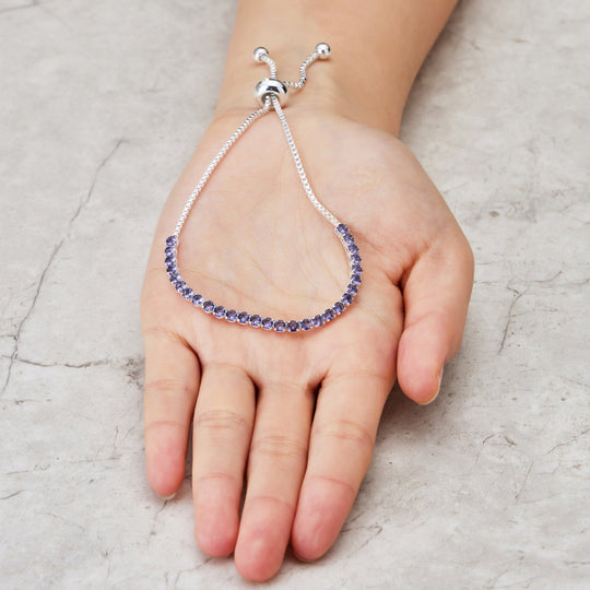 February Birthstone Friendship Bracelet with Amethyst Zircondia® Crystals - Philip Jones Jewellery