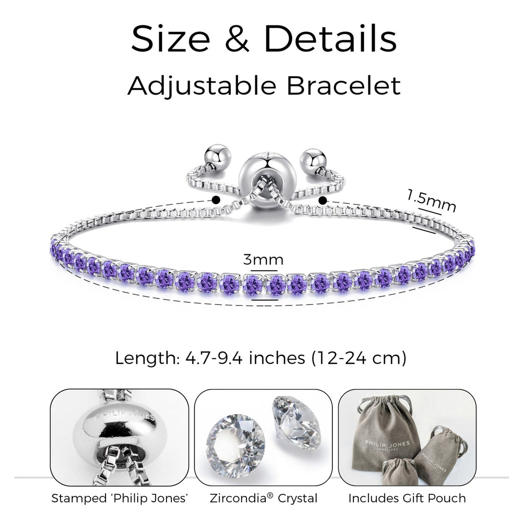 February Birthstone Friendship Bracelet with Amethyst Zircondia® Crystals - Philip Jones Jewellery