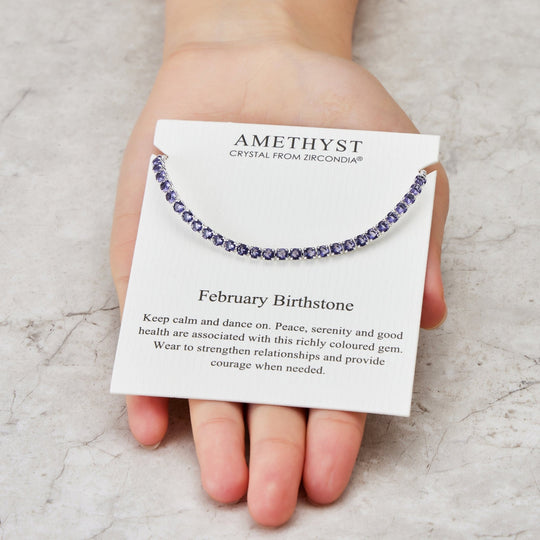 February Birthstone Friendship Bracelet with Amethyst Zircondia® Crystals - Philip Jones Jewellery