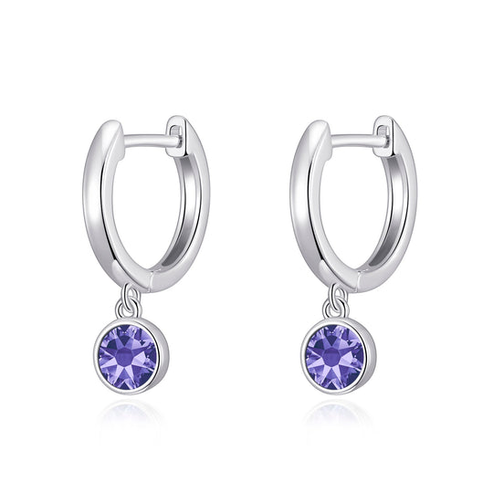 February Birthstone Hoop Earrings Created with Amethyst Zircondia® Crystals - Philip Jones Jewellery