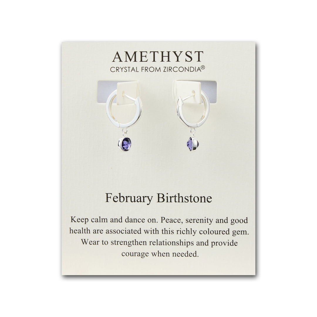 February Birthstone Hoop Earrings Created with Amethyst Zircondia® Crystals - Philip Jones Jewellery