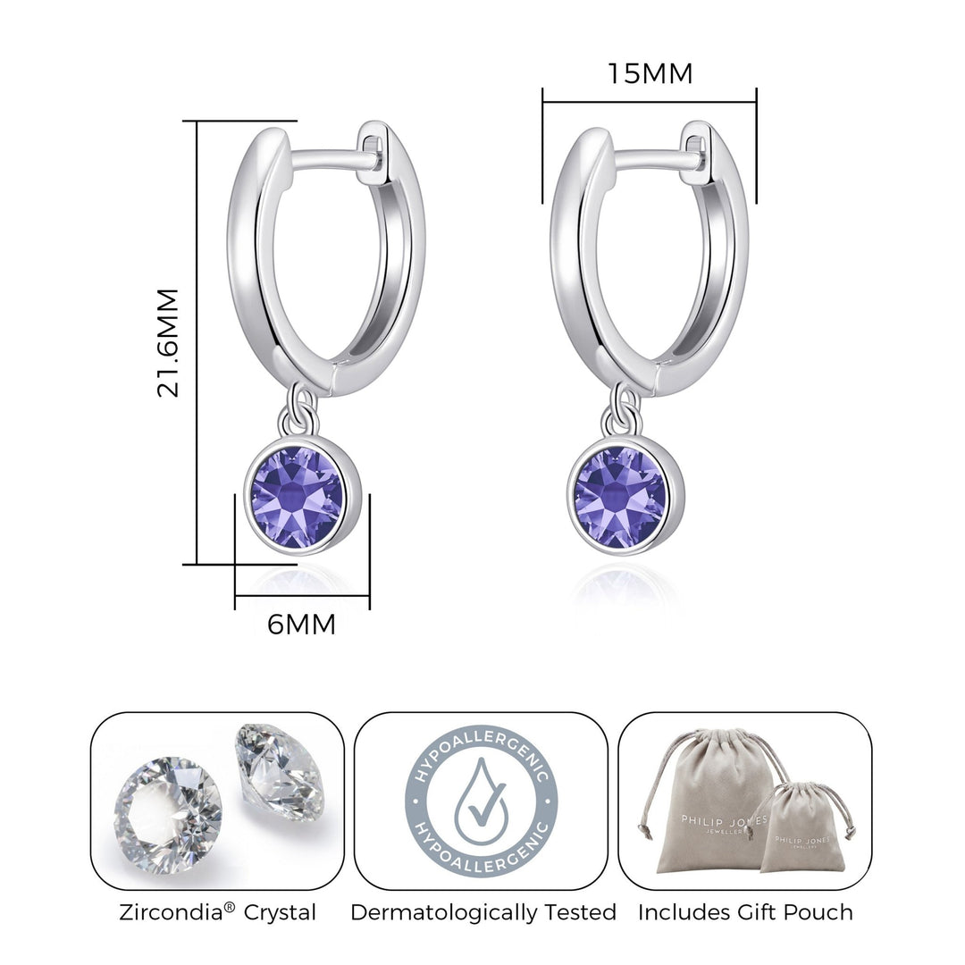 February Birthstone Hoop Earrings Created with Amethyst Zircondia® Crystals - Philip Jones Jewellery
