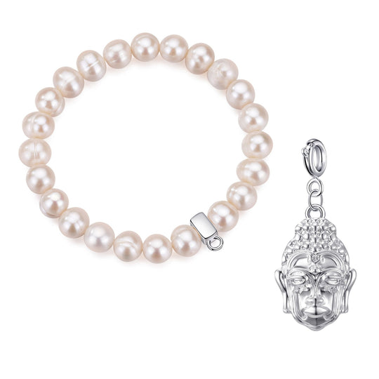 Freshwater Baroque Pearl Stretch Bracelet with Charm Created with Zircondia® Crystals - Philip Jones Jewellery