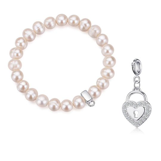 Freshwater Baroque Pearl Stretch Bracelet with Charm Created with Zircondia® Crystals - Philip Jones Jewellery