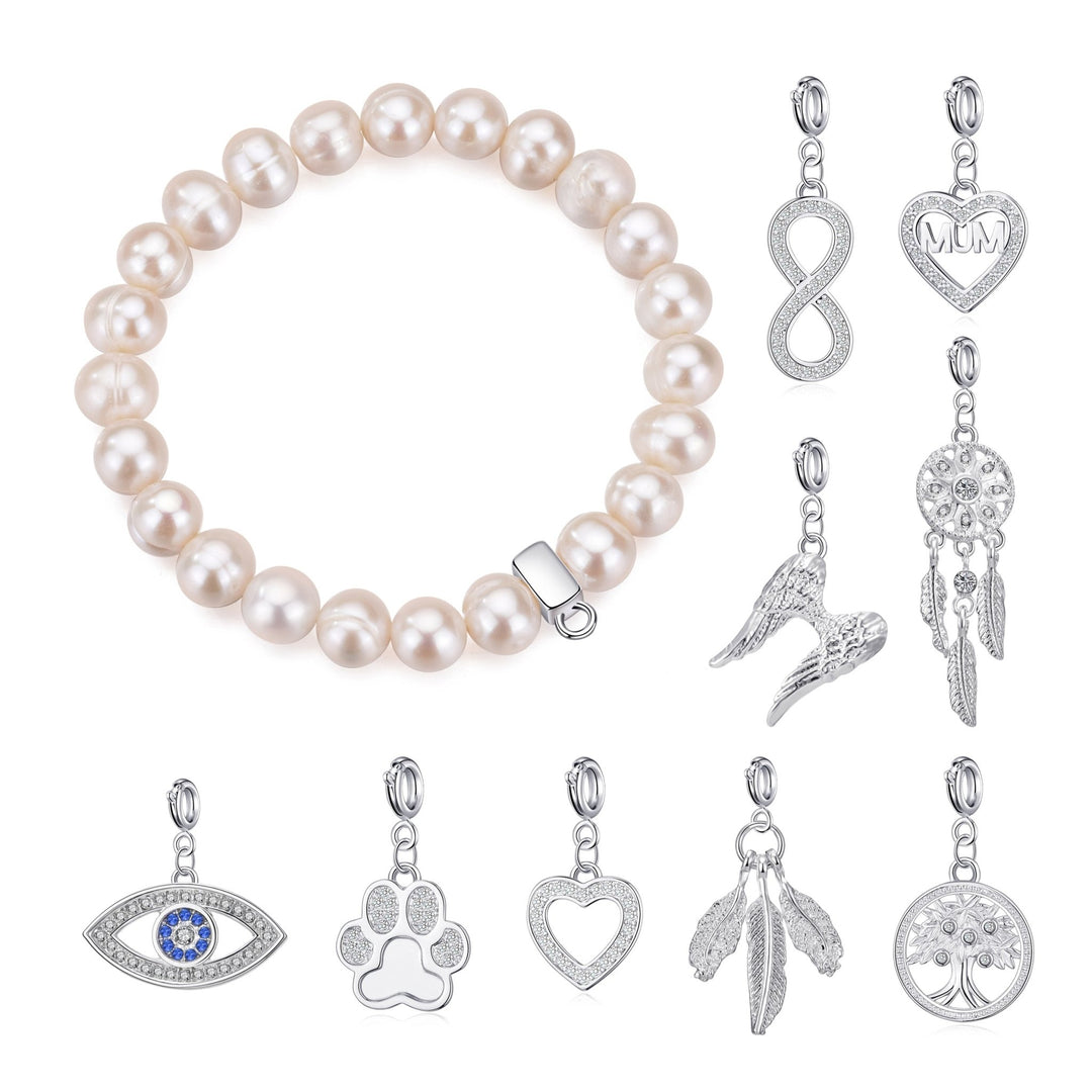 Freshwater Baroque Pearl Stretch Bracelet with Charm Created with Zircondia® Crystals - Philip Jones Jewellery