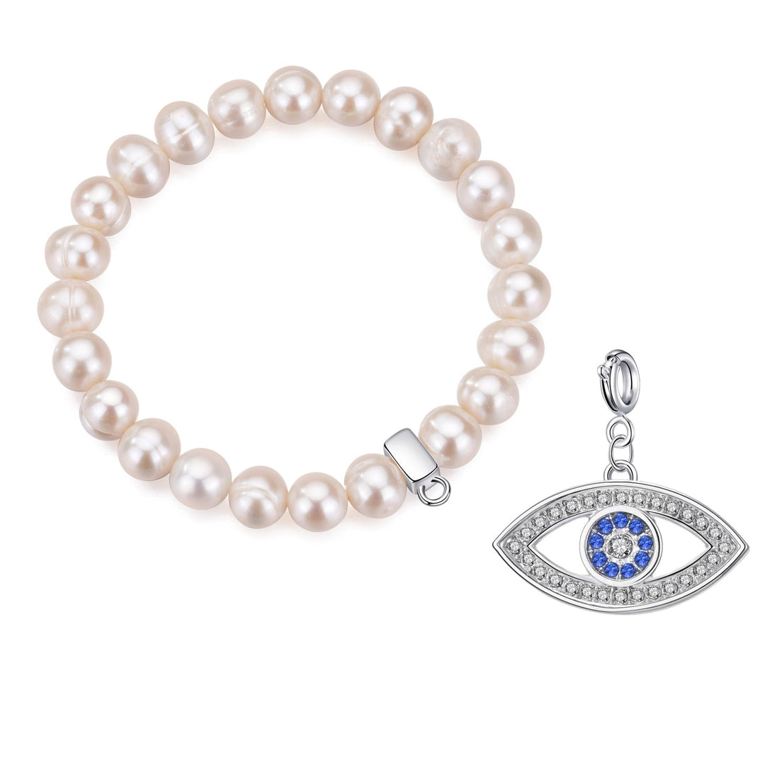 Freshwater Baroque Pearl Stretch Bracelet with Charm Created with Zircondia® Crystals - Philip Jones Jewellery
