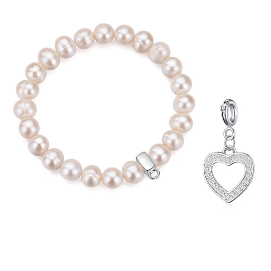 Freshwater Baroque Pearl Stretch Bracelet with Charm Created with Zircondia® Crystals - Philip Jones Jewellery