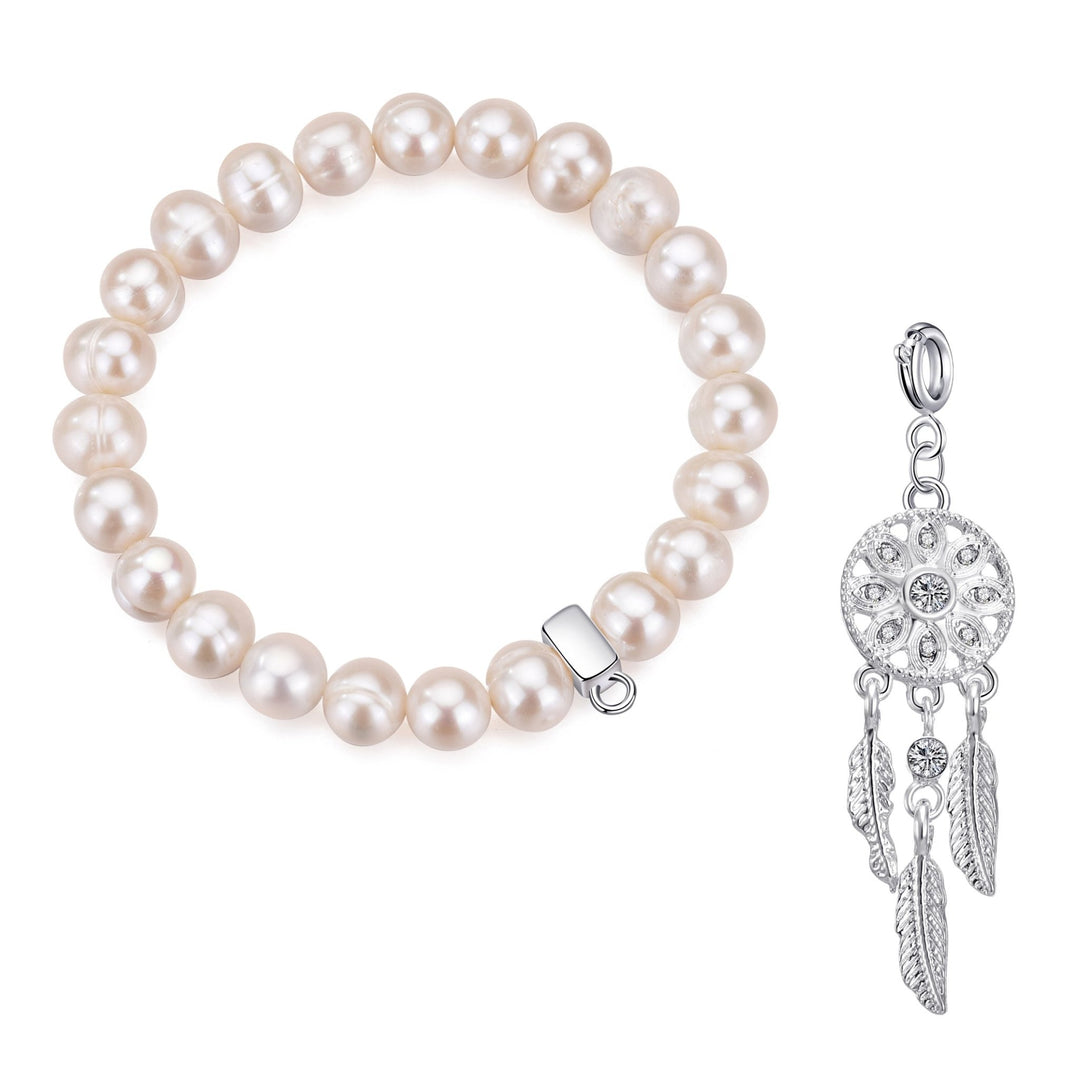 Freshwater Baroque Pearl Stretch Bracelet with Charm Created with Zircondia® Crystals - Philip Jones Jewellery