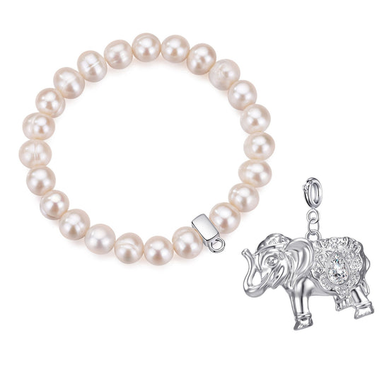 Freshwater Baroque Pearl Stretch Bracelet with Charm Created with Zircondia® Crystals - Philip Jones Jewellery