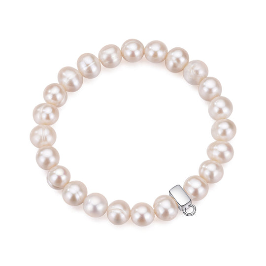 Freshwater Baroque Pearl Stretch Bracelet with Charm Created with Zircondia® Crystals - Philip Jones Jewellery
