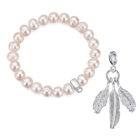 Freshwater Baroque Pearl Stretch Bracelet with Charm Created with Zircondia® Crystals - Philip Jones Jewellery