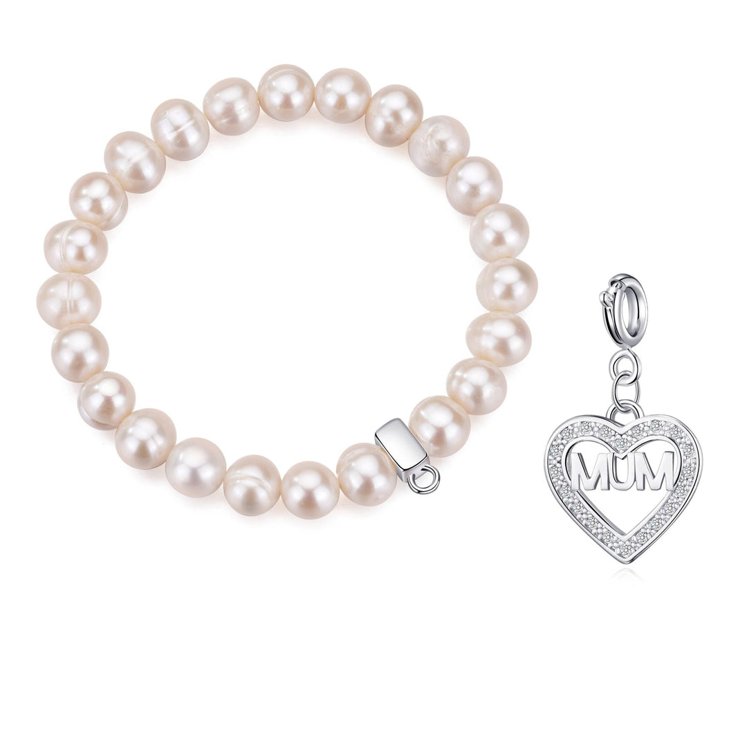 Freshwater Baroque Pearl Stretch Bracelet with Charm Created with Zircondia® Crystals - Philip Jones Jewellery