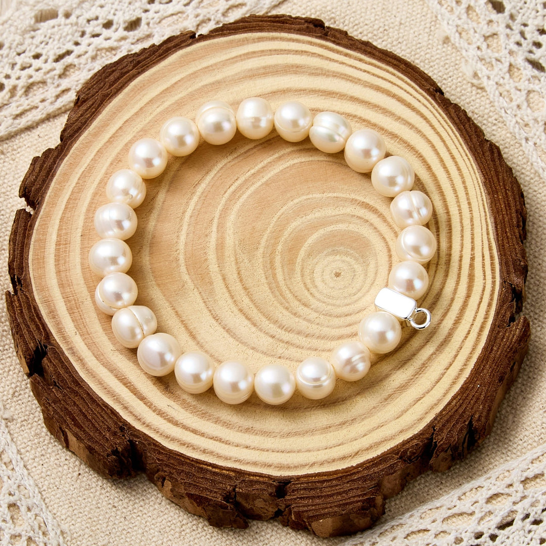 Freshwater Baroque Pearl Stretch Bracelet with Charm Created with Zircondia® Crystals - Philip Jones Jewellery