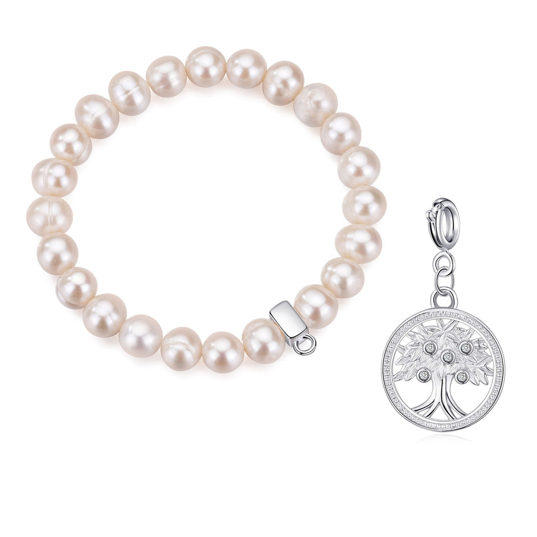 Freshwater Baroque Pearl Stretch Bracelet with Charm Created with Zircondia® Crystals - Philip Jones Jewellery